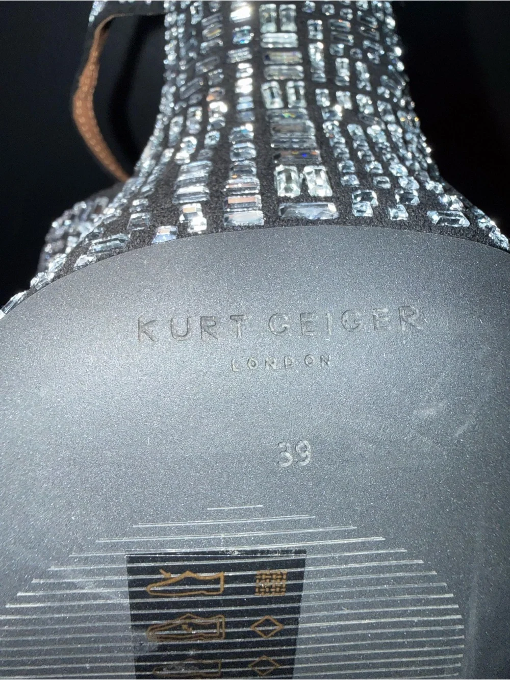 NWOT Kurt Geiger Kensington Platform Heels Black Crystal Eagle Sz 8.5/39